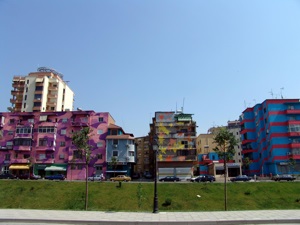 Colorful buildings in Tirana, Albania