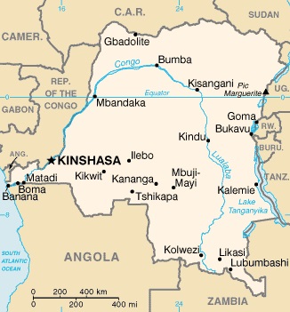 Map of the Democratic Republic of Congo